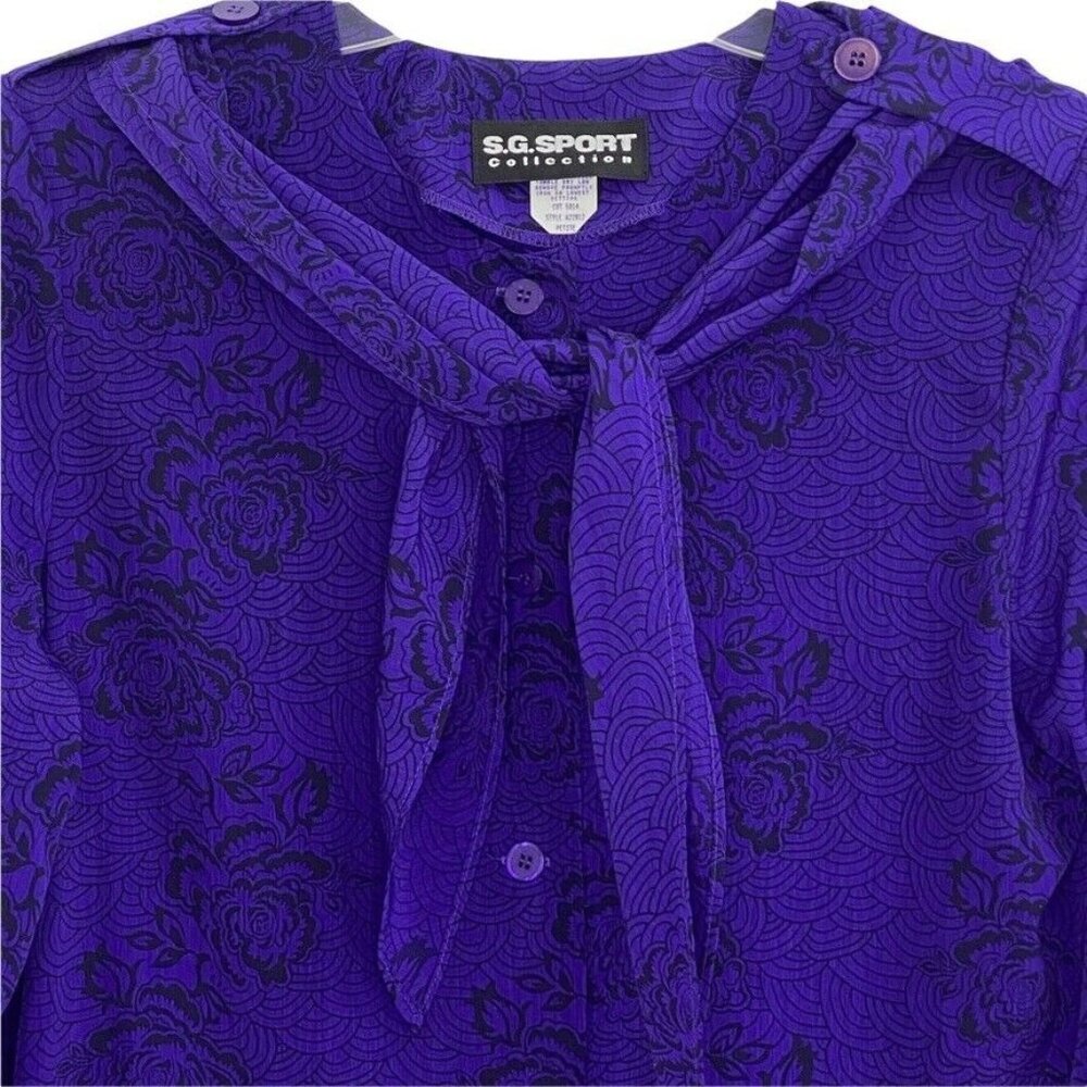 Susan Graver SPORT Collection Scarfed Blouse Top PS Purple Long Sleeve Elegant